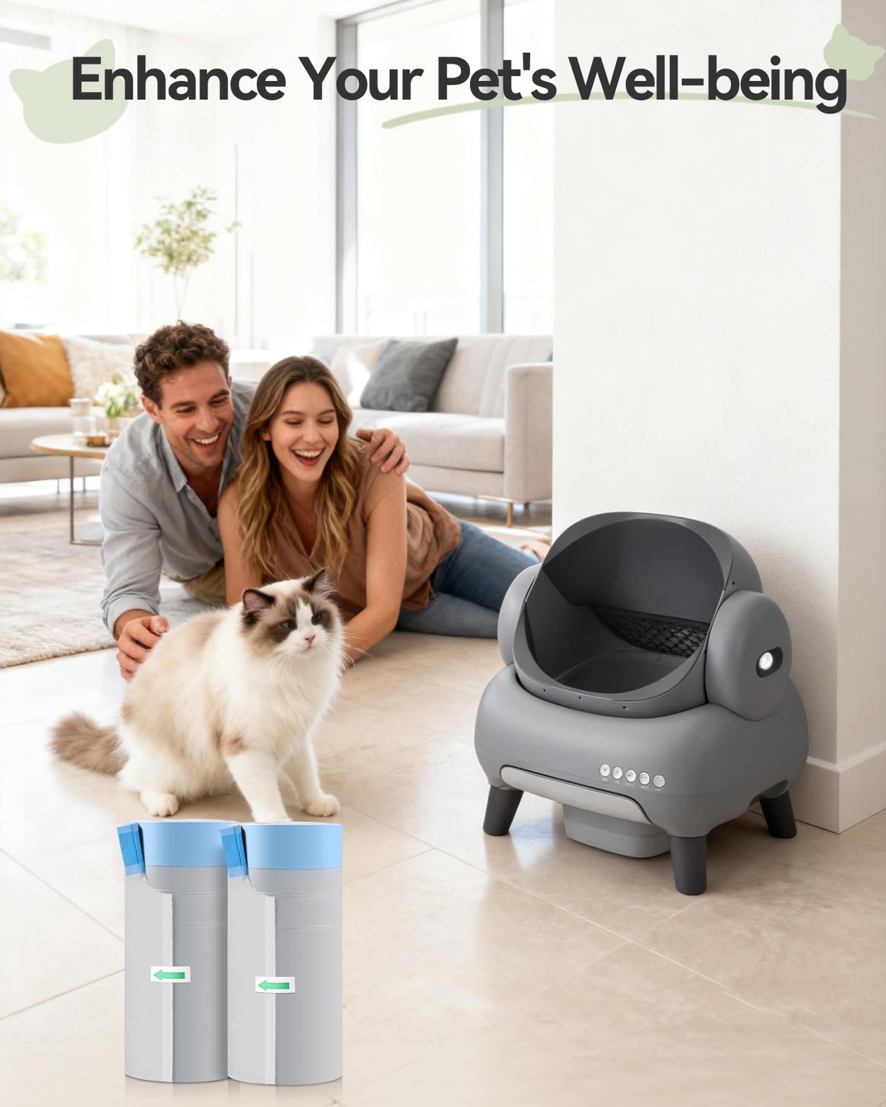 AWoHH easy-cleaning setup illustrates quick bag removal after use.