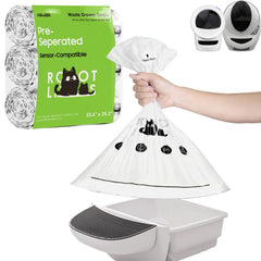 AWoHH litter box robot bags packaging shows a 90-count supply for steady use.