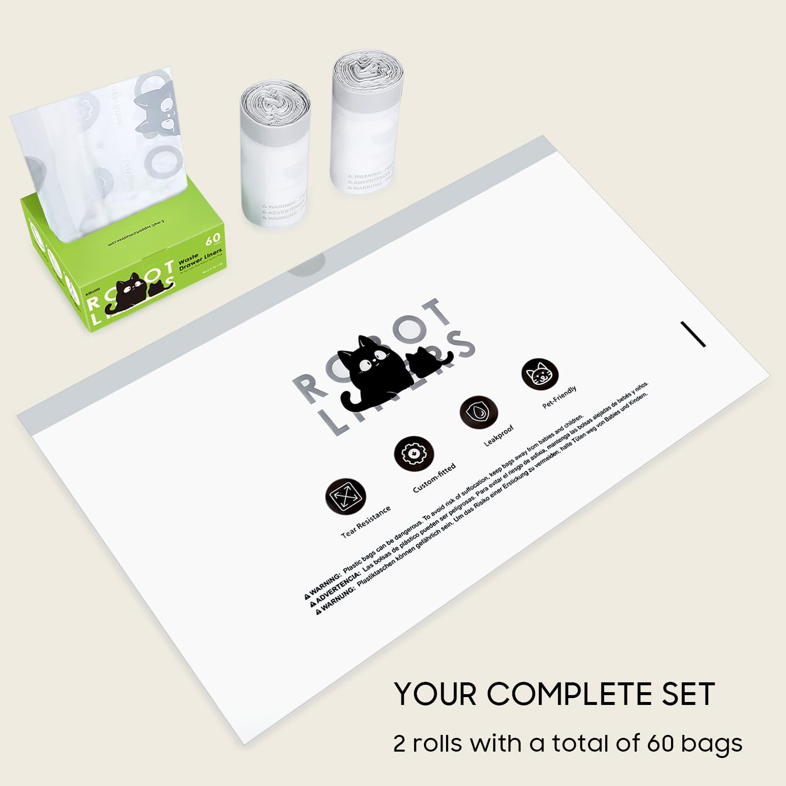 Two-roll value pack with 60 liners in compact packaging