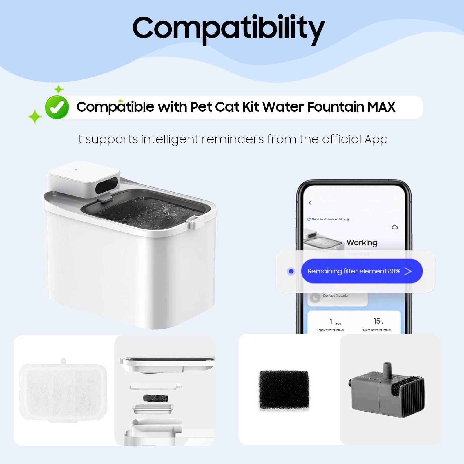 AWoHH pet fountain filters assembly with 12 filters and brush for easy replacement