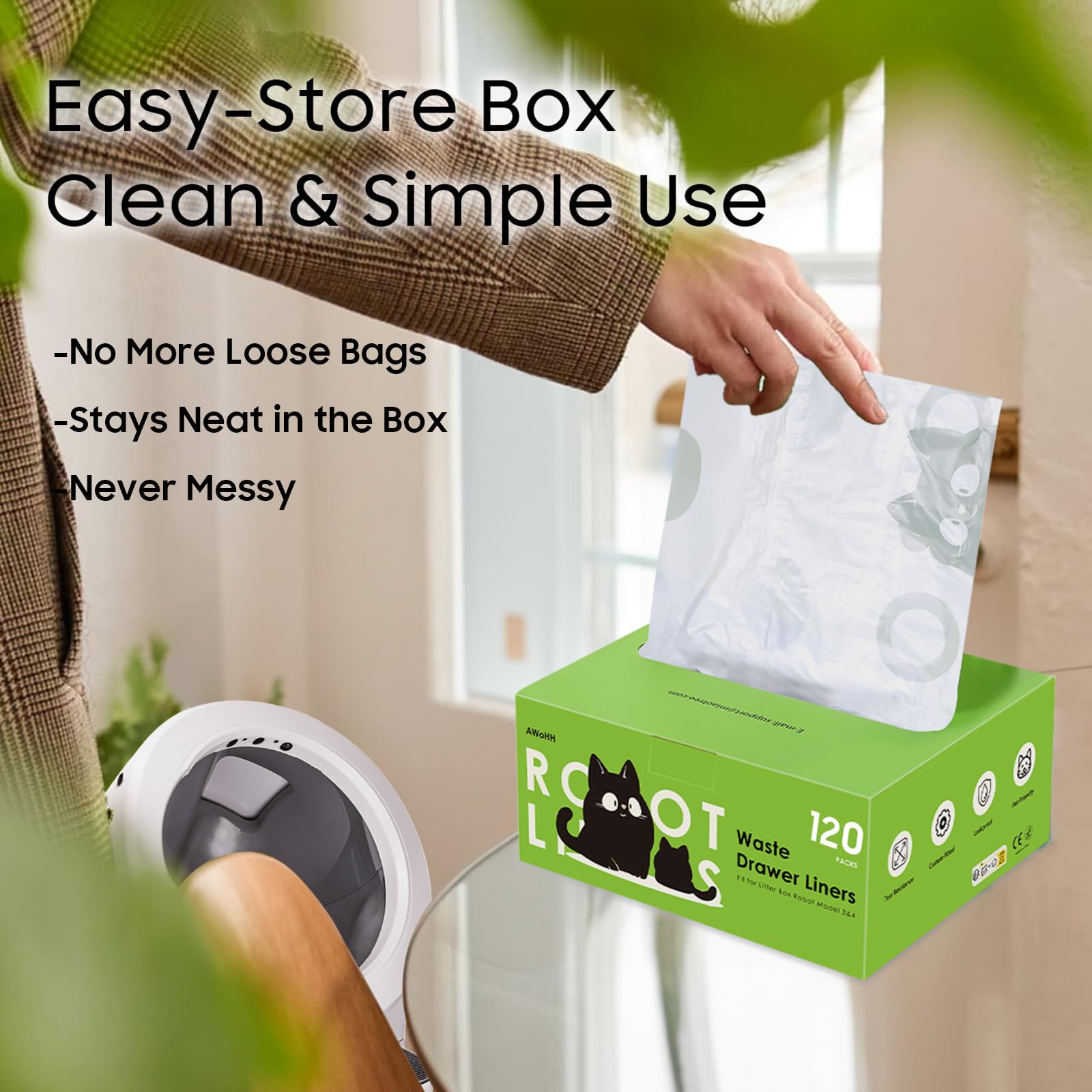 AWoHH translucent liner hides waste while preserving robot sensor accuracy