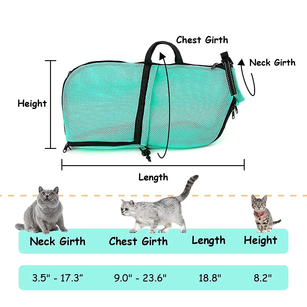 AWOOF cat grooming bag neck closure keeps head cool during baths.