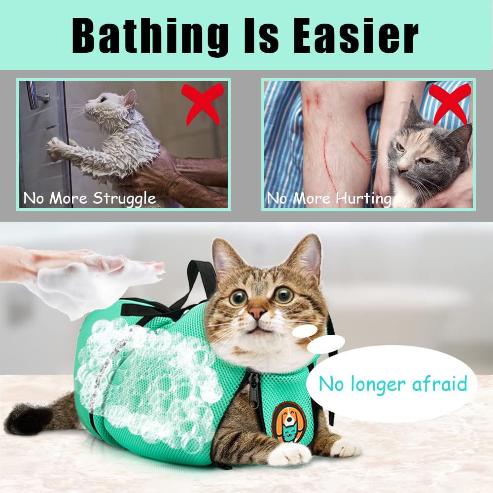 AWOOF cat grooming bag durable mesh highlights ventilation and long-lasting use.