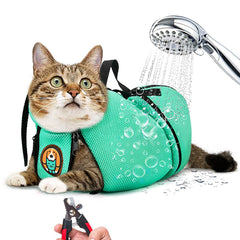 AWOOF cat grooming bag open view for easy entry and calm grooming.