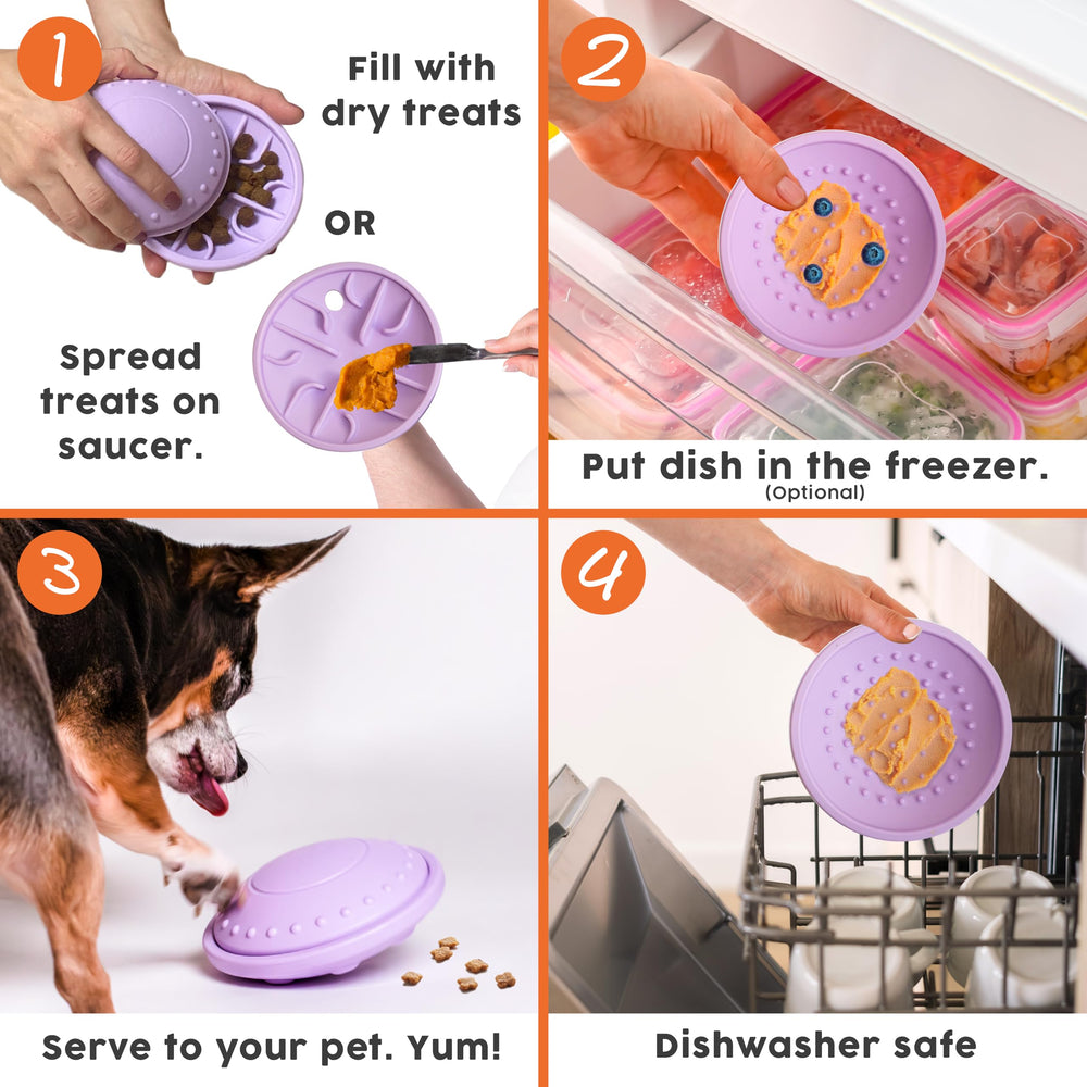 Awoo Flying Saucer Toy works with kibble to pace meals.