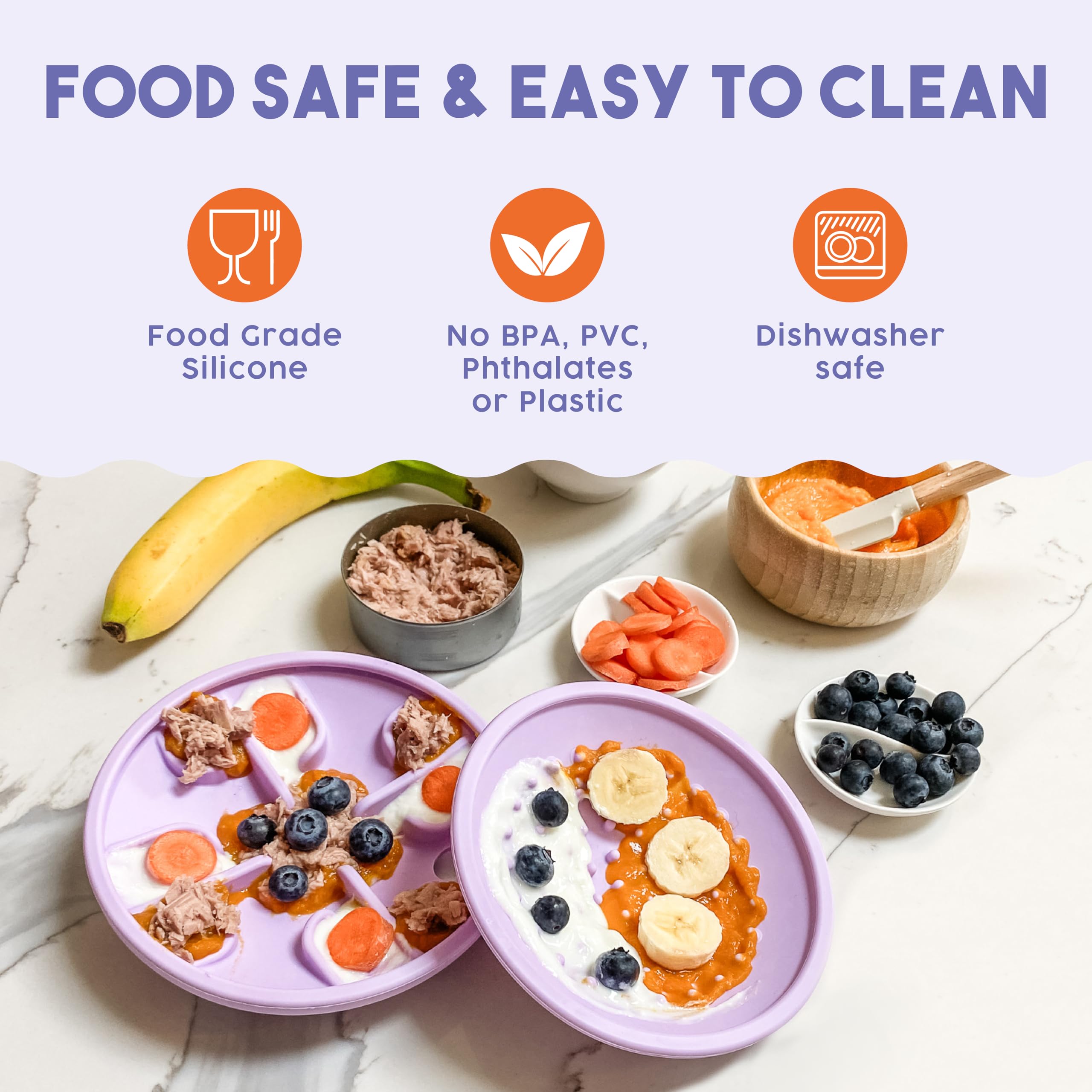 Awoo Flying Saucer Toy lavender color adds a calm aesthetic to meals.