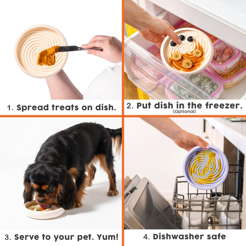 Awoo lick dish extend-mealtime design encourages engagement during feeding.