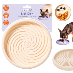 Awoo Lick Dish silicone lick mat with suction cups promotes steady meals on smooth surfaces.