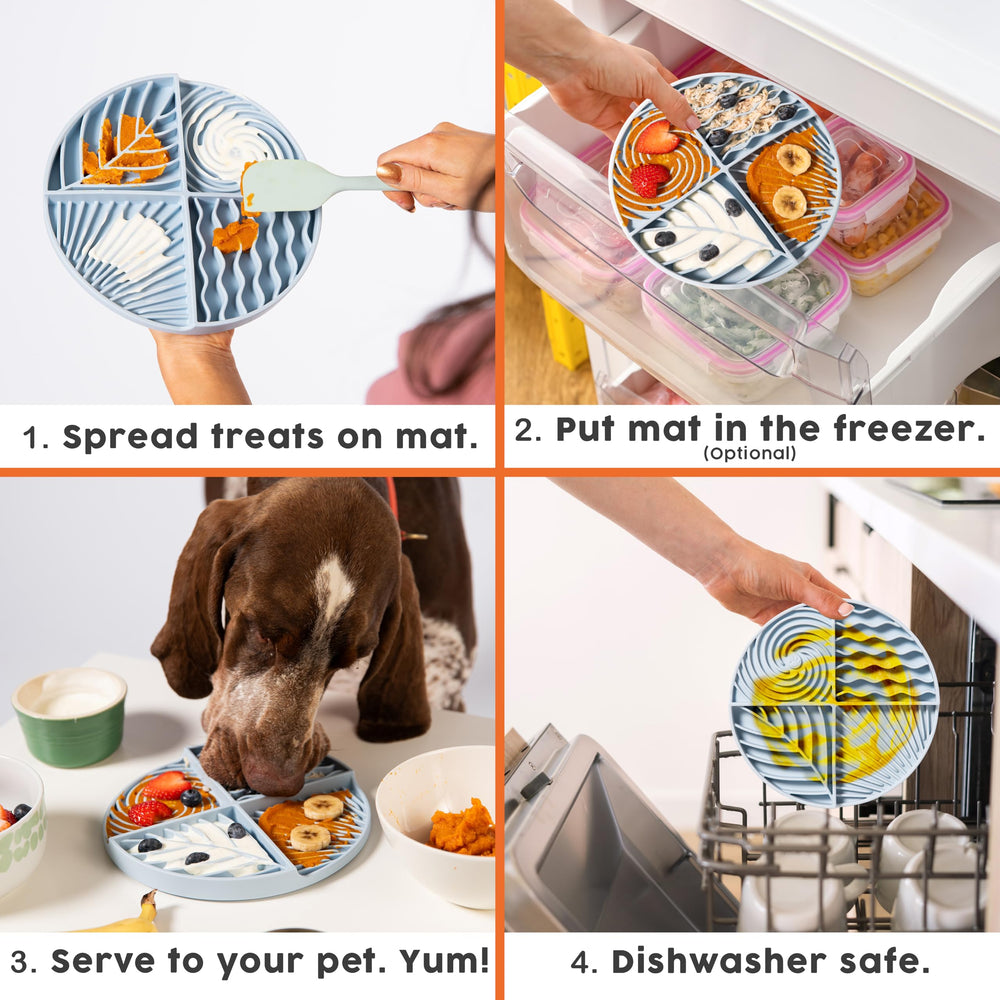 Awoo Paradise lick mat provides tactile sections for grooming distraction.