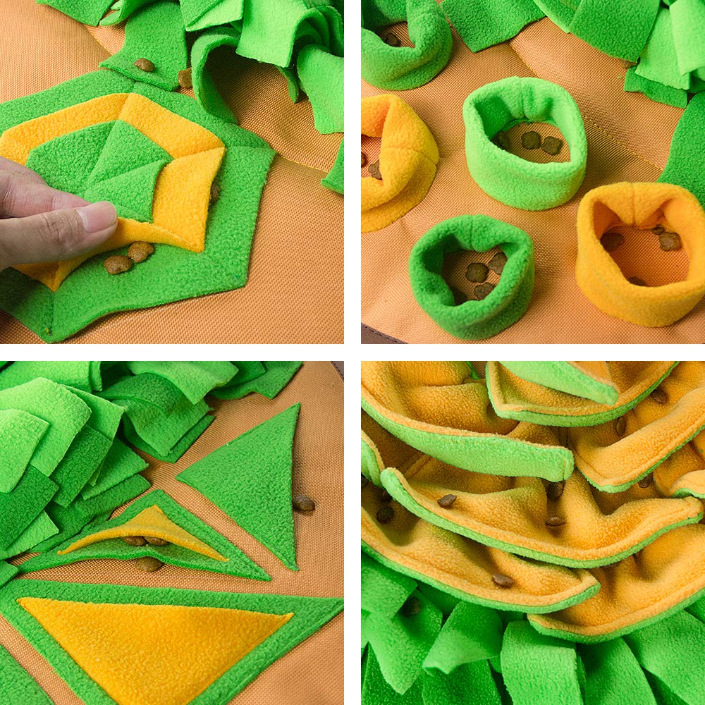 AWOOOF Snuffle Mat outer grass layer hides kibble for varied feeding challenges.