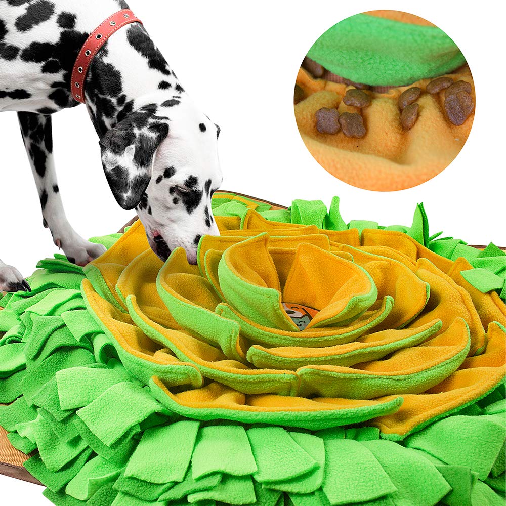 AWOOOF Snuffle Mat petals and bells promote interactive puzzle play and mental stimulation.