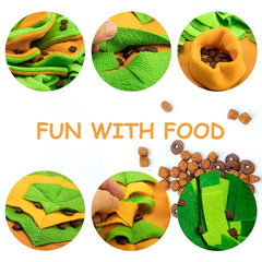 AWOOOF snuffle mat squeaker under logo adding playful incentive during search
