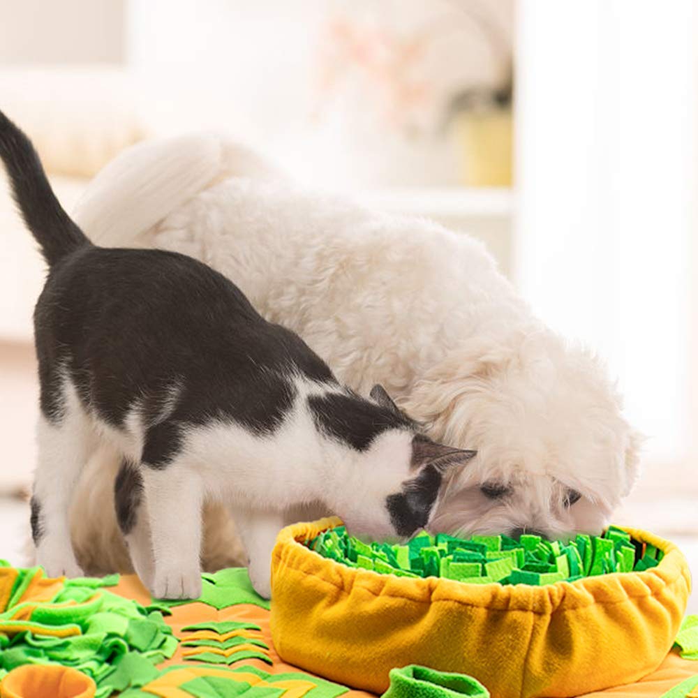AWOOOF snuffle mat shows easy storage bag and hanging option after use