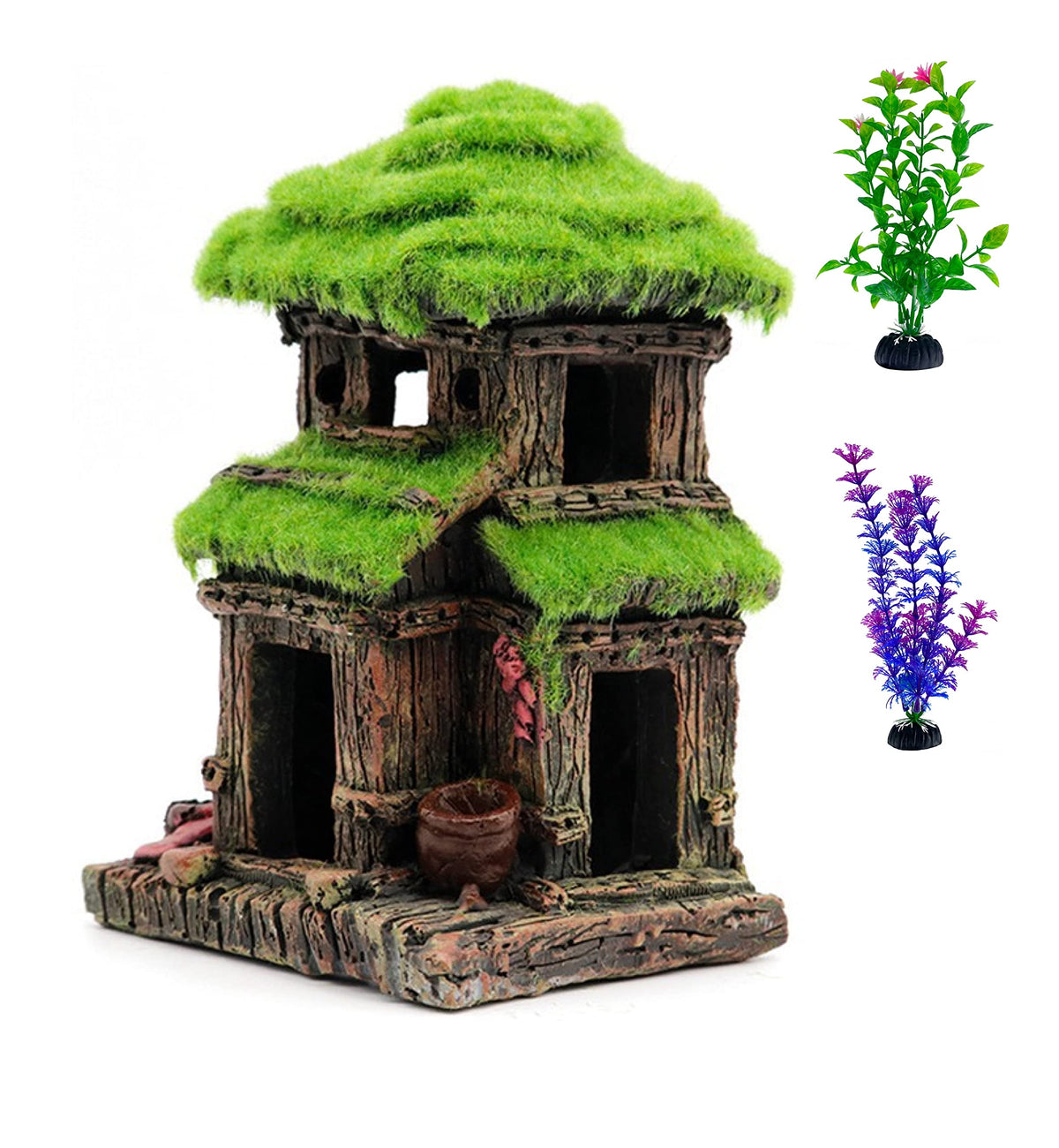 AWXZOM Fish House moss closeup highlights lifelike texture for natural fish shelter.