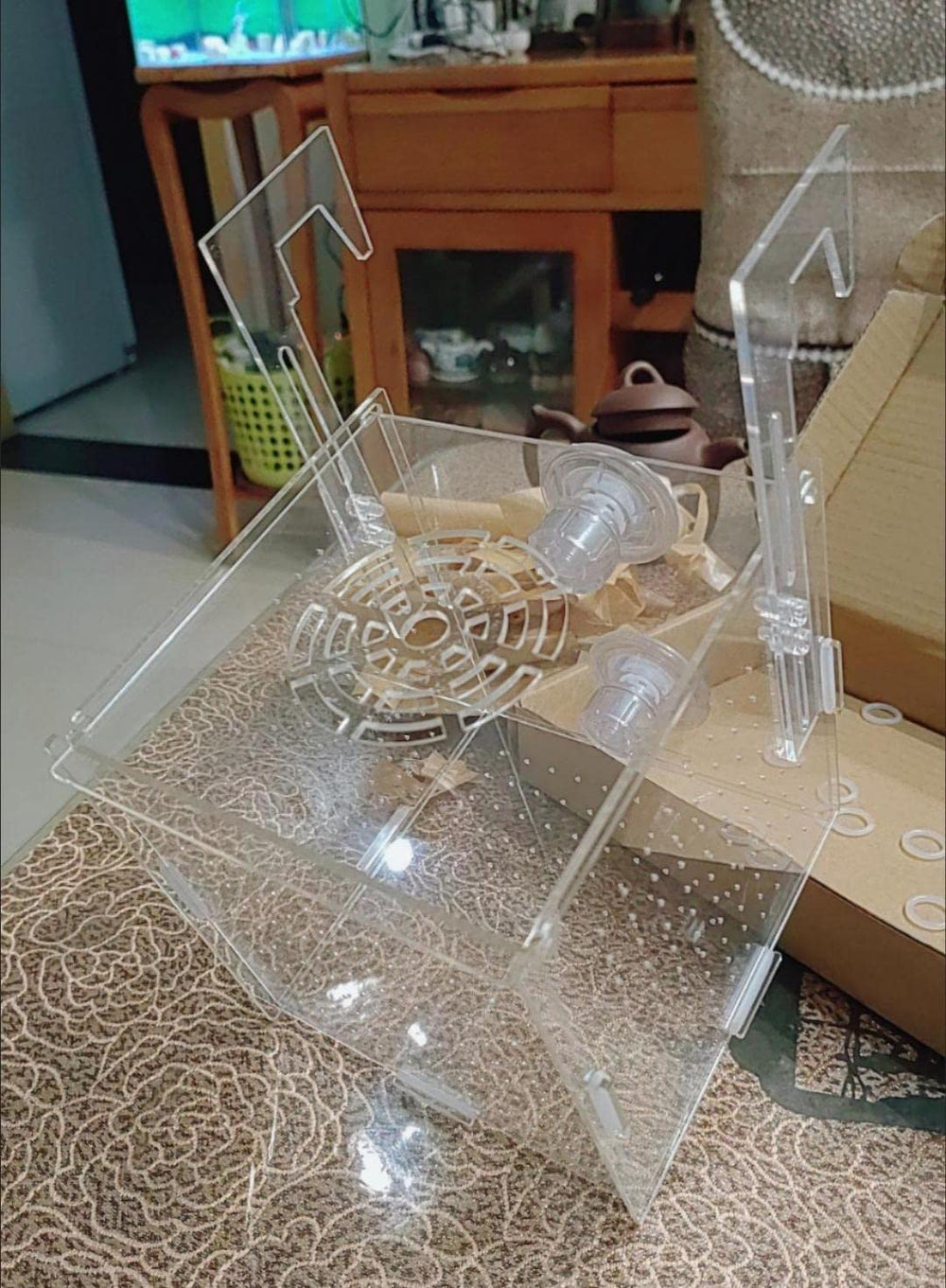AWXZOM breeder with suction cups demonstrates flexible aquarium mounting.