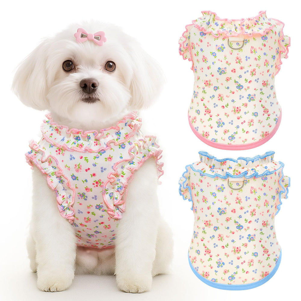 AXIIJGL dog-shirt floral design keeps pets cool with breathable fabric.