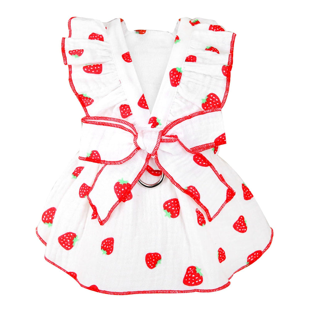AXIIJGL small-dog dress strawberry-front for cute summer walks.