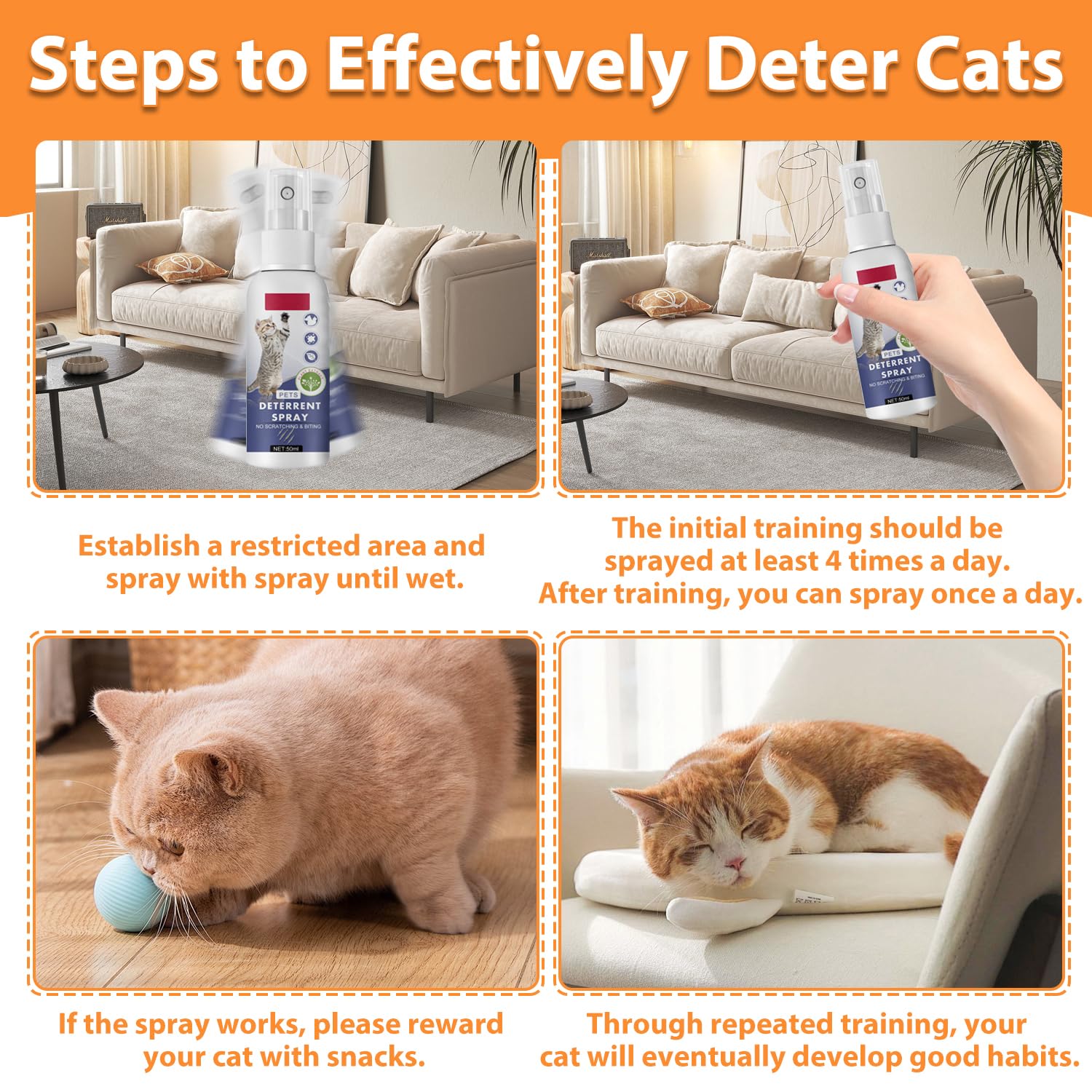 Axofwga Cat Deterrent Spray scent release showcases gentle aroma for redirection.