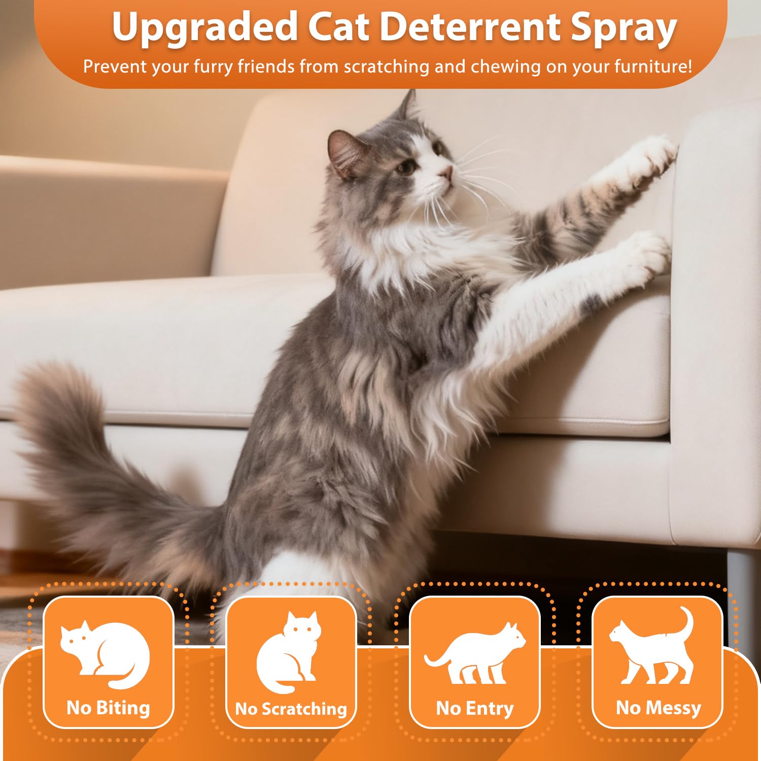 Axofwga Cat Deterrent Spray target areas demonstrates training zones for scratching control.
