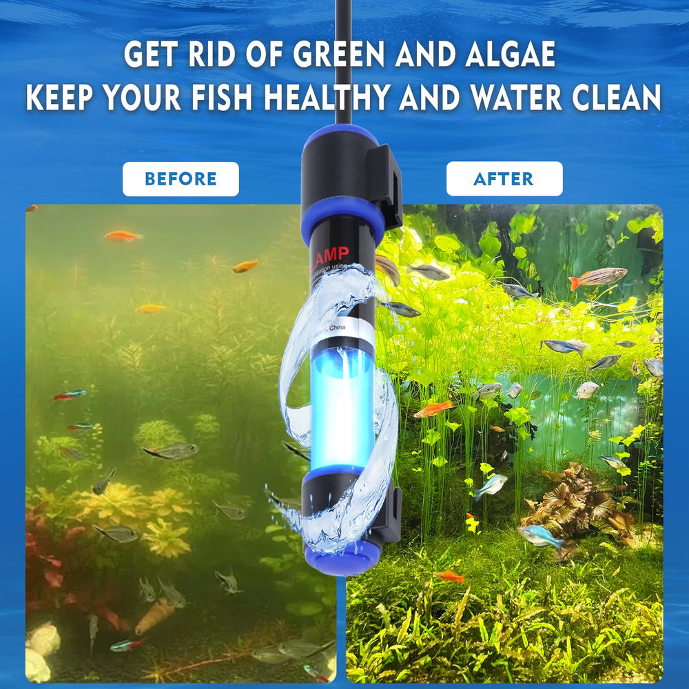 Ayamaxon UV-C Aquarium Light safety tip image emphasizes careful handling of glass tube.