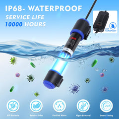Ayamaxon UV-C Aquarium Light submersible in water demonstrates safe immersion.