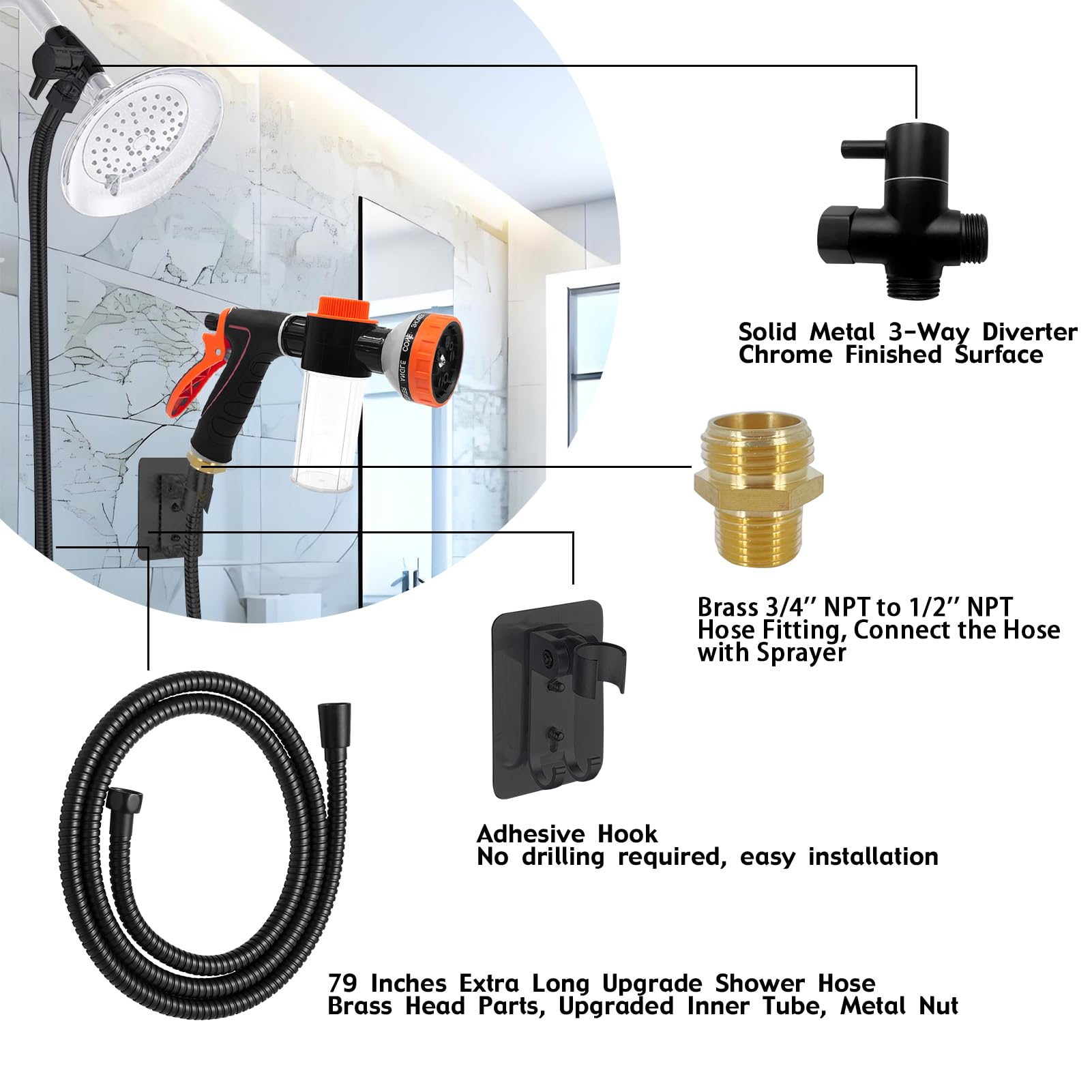 AYBBSHOW dog-wash-hose-attachment brush-attachment adds grooming in one setup
