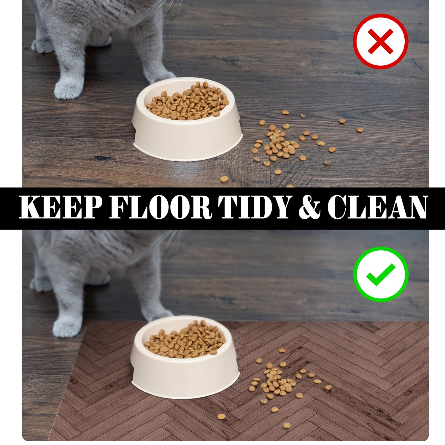 Ayiashiab cat food mat under-cat-bowl catches spills and reduces mess.