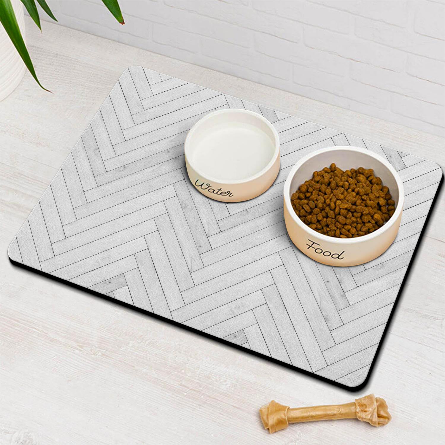 Ayiashiab dog food mat absorbent in action for clean floors.