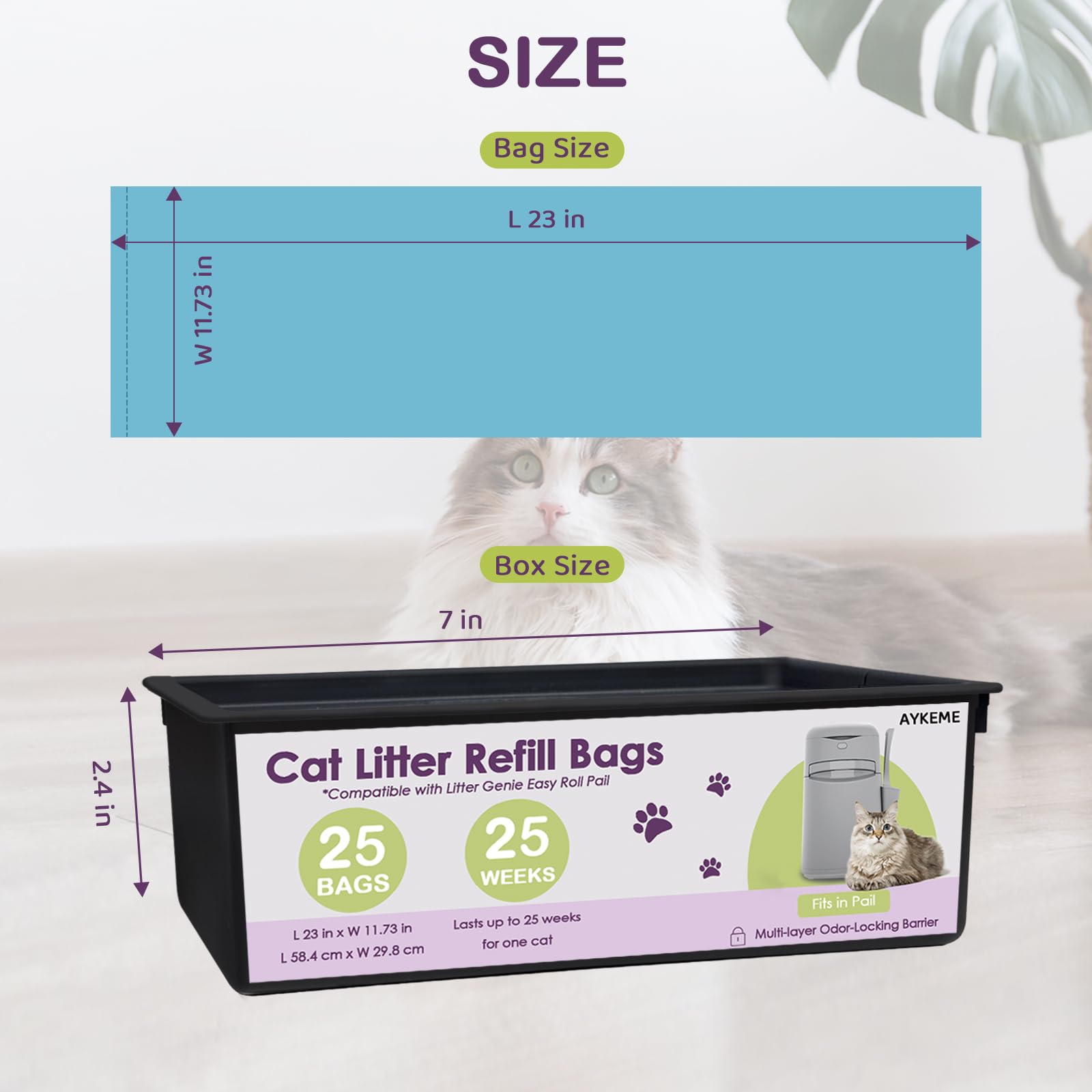 AYKEME four-pack of 100 bags for long-lasting litter management.