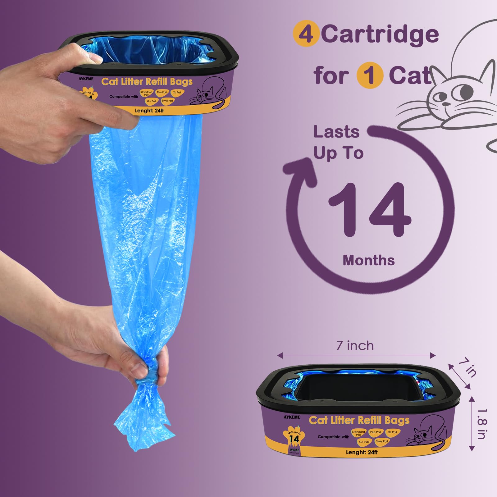 AYKEME large-capacity 24ft refill lasts up to 14 weeks per cat.