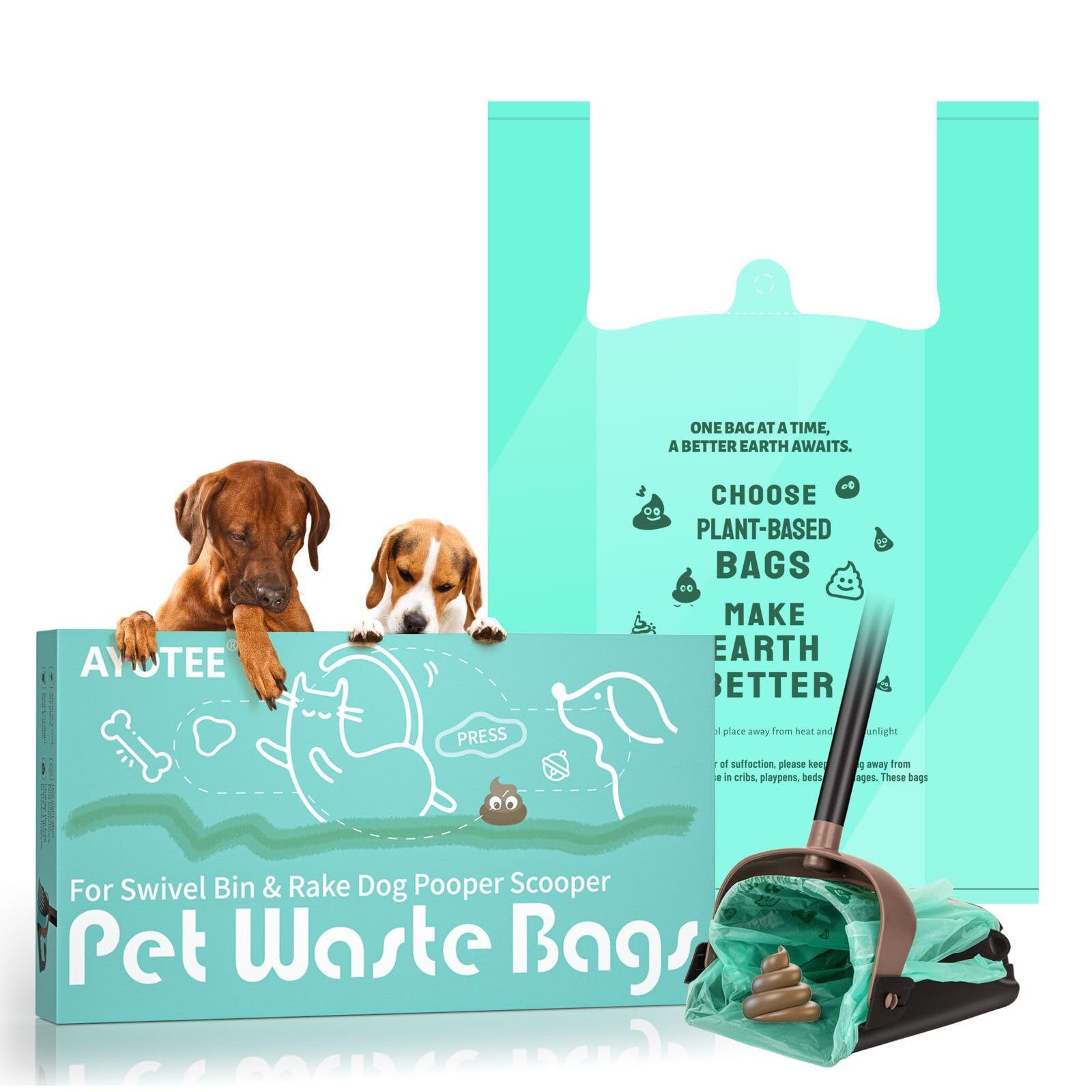 AYOTEE dog poop bags with leakproof large opening for mess-free pickup.