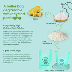 AYOTEE eco-friendly poop bags blend plant starch and recycled PE for greener walks.