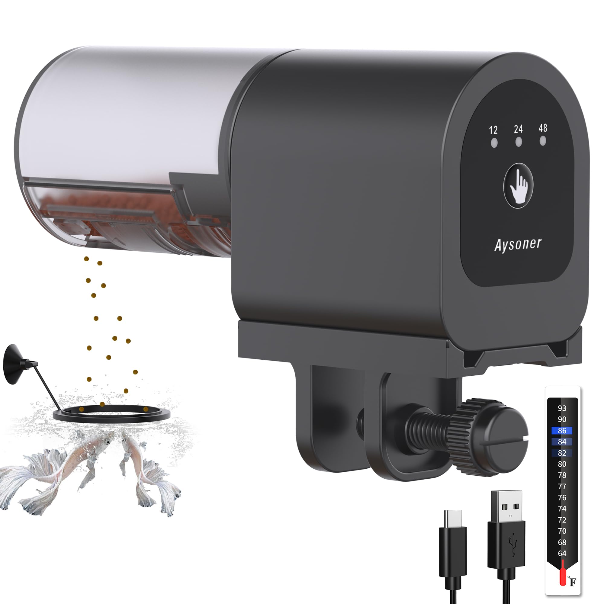 Aysoner automatic fish feeder front view for reliable vacation feeding.