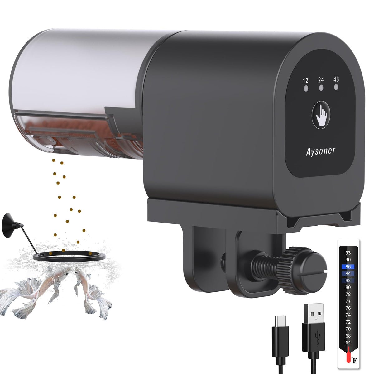 Aysoner automatic fish feeder front view for reliable vacation feeding.