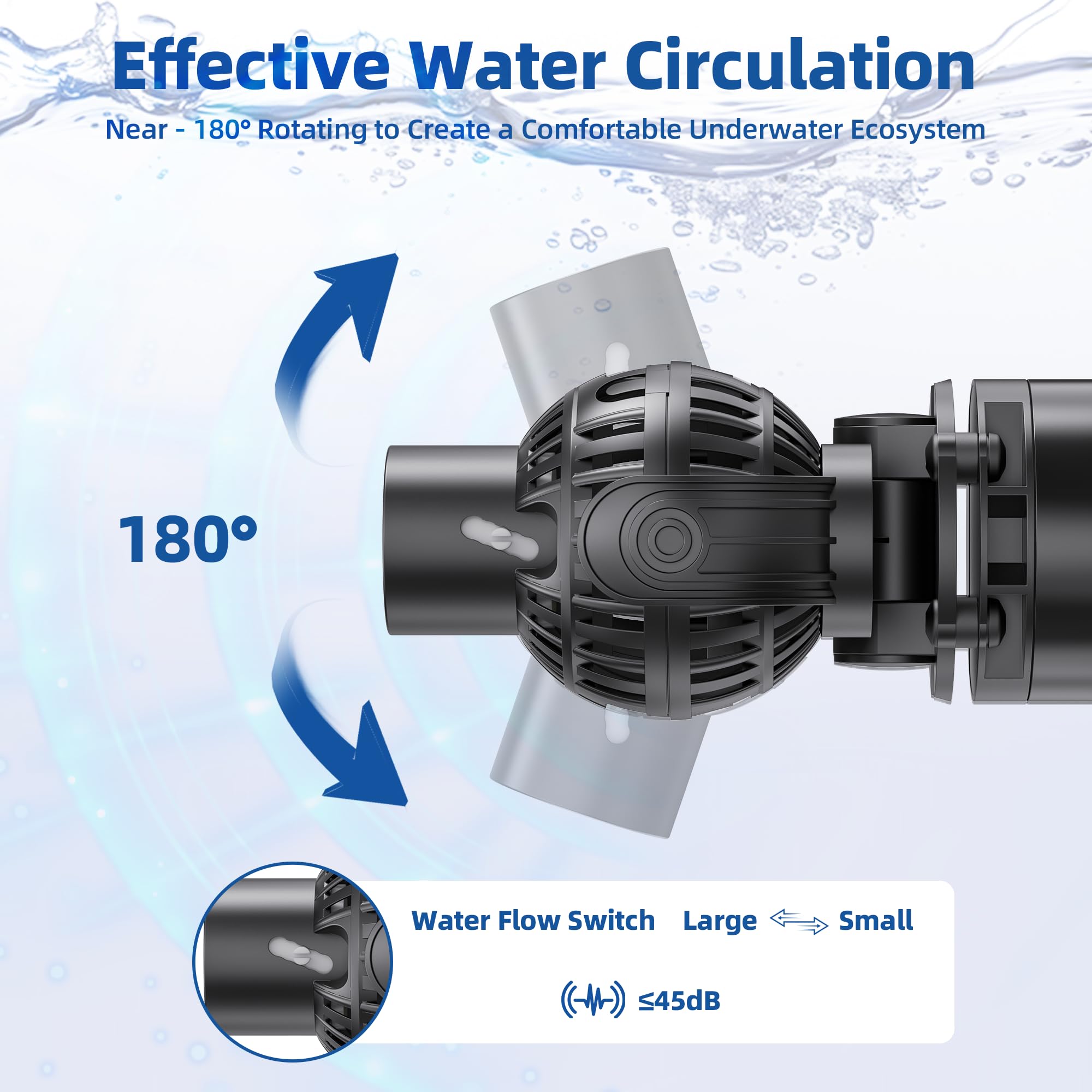 Aysoner wave maker pump epoxy-sealed motor emphasizes splash-safe operation.