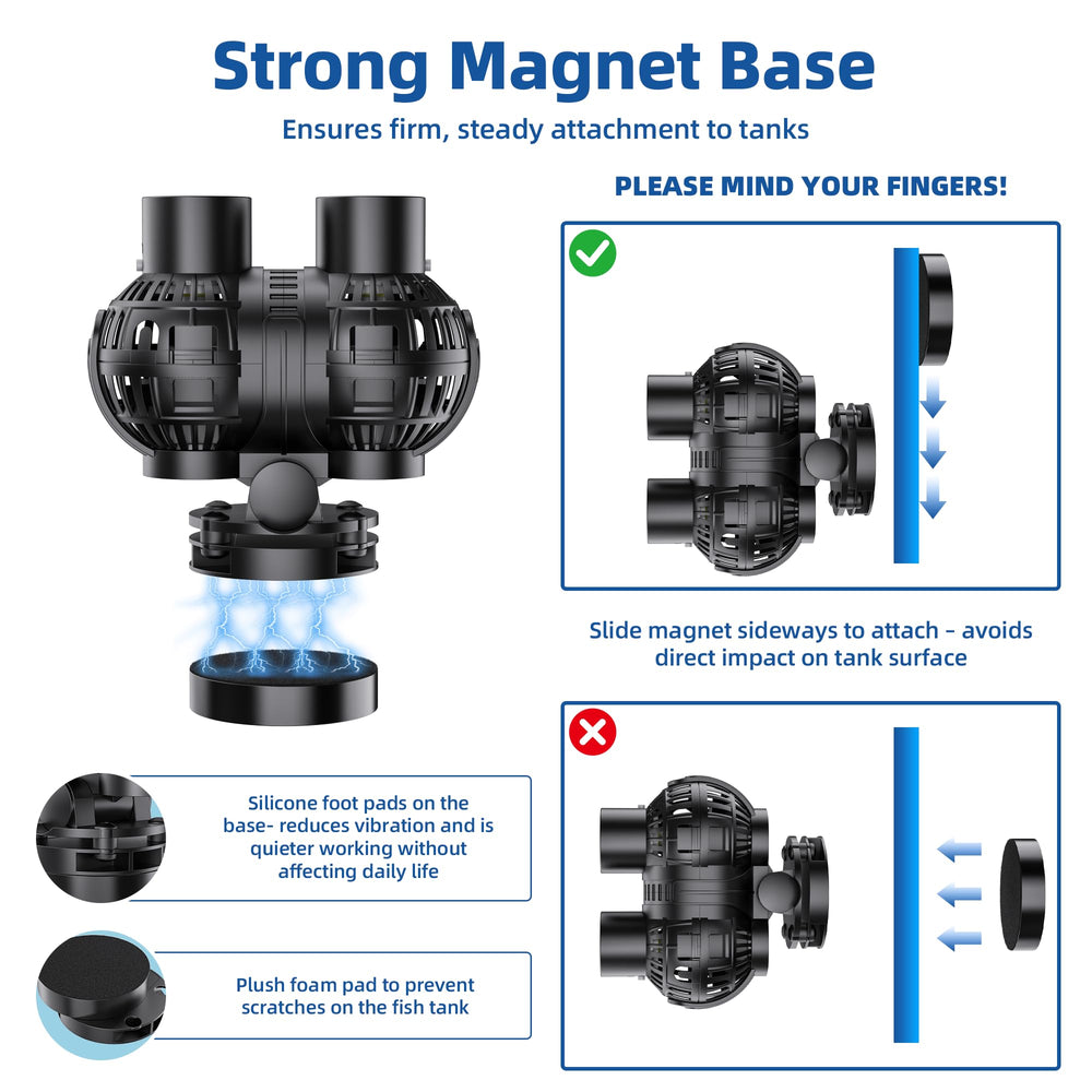 Aysoner wave maker pump silent operation with shockproof feet reduces noise.