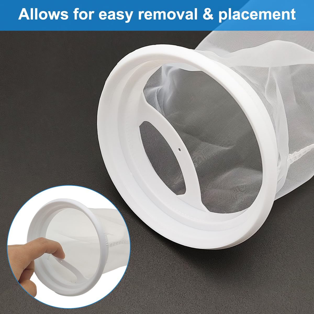 AYWFEY aquarium filter bag in-use on the return line capturing debris.