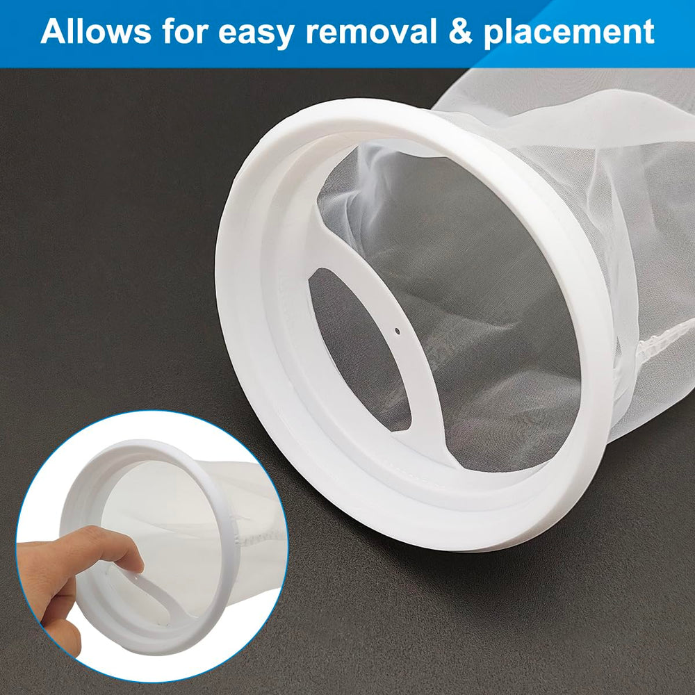 AYWFEY aquarium filter bag in-use on the return line capturing debris.