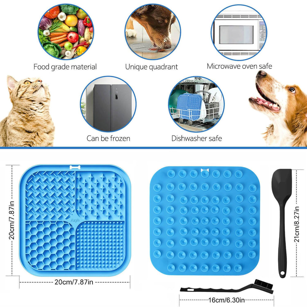 Azyh licking mat textured surfaces show varied textures to slow treats and extend feeding.