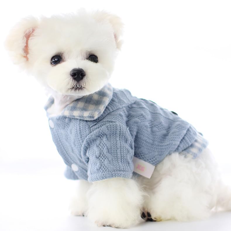 AZA Dog Princess Sweater plaid-knit close-up highlights soft texture and pattern.