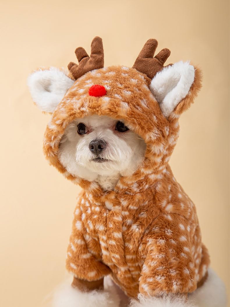 AZA Reindeer dog costume winter coat closeup highlights durable fabric for cold outings