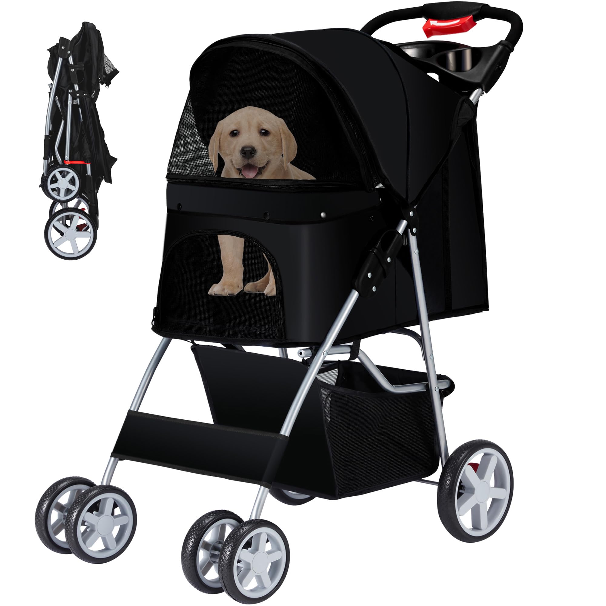 Azaeahom pet stroller with breathable mesh, improving airflow and visibility for pets.