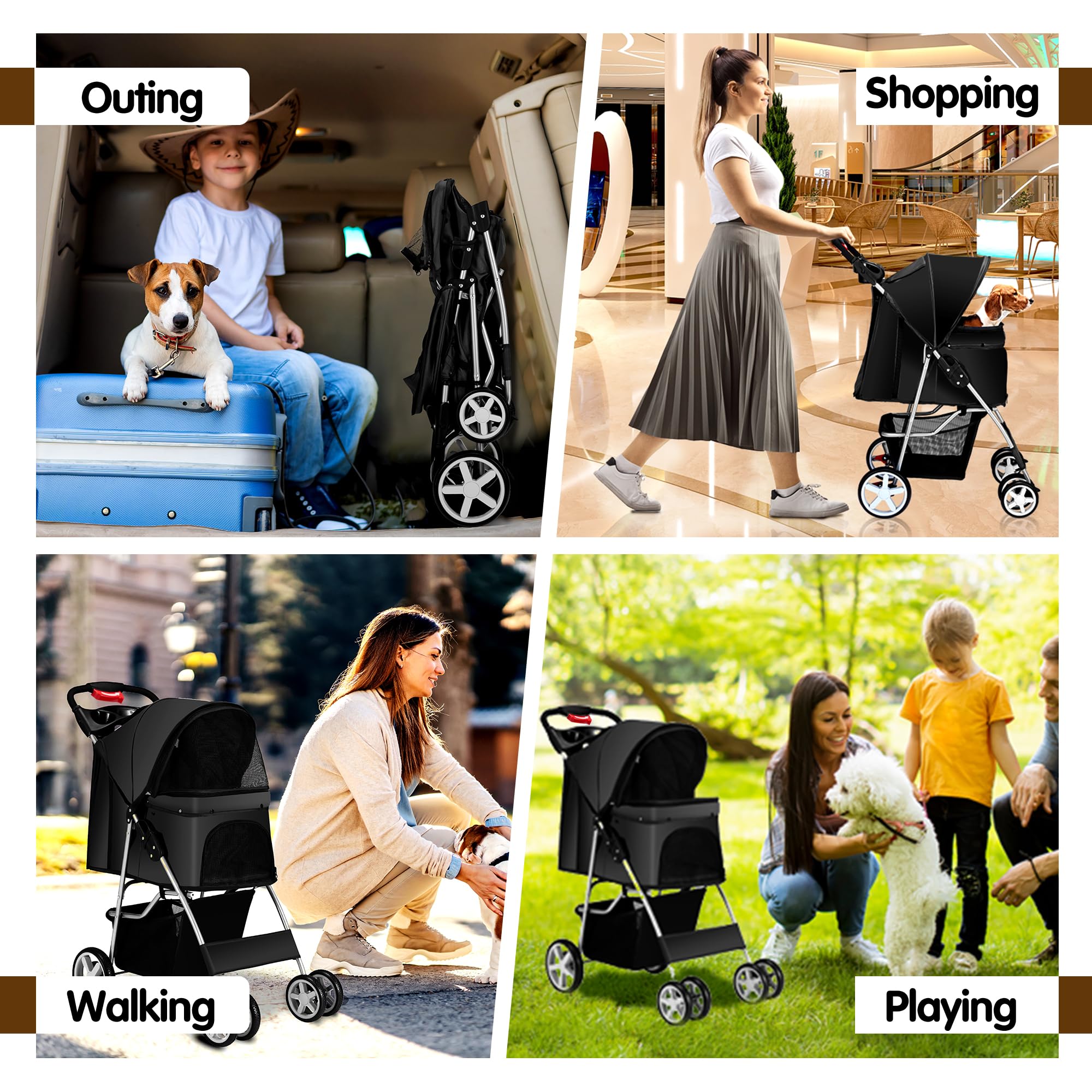 Azaeahom pet stroller compact design fits in car trunk for travel.