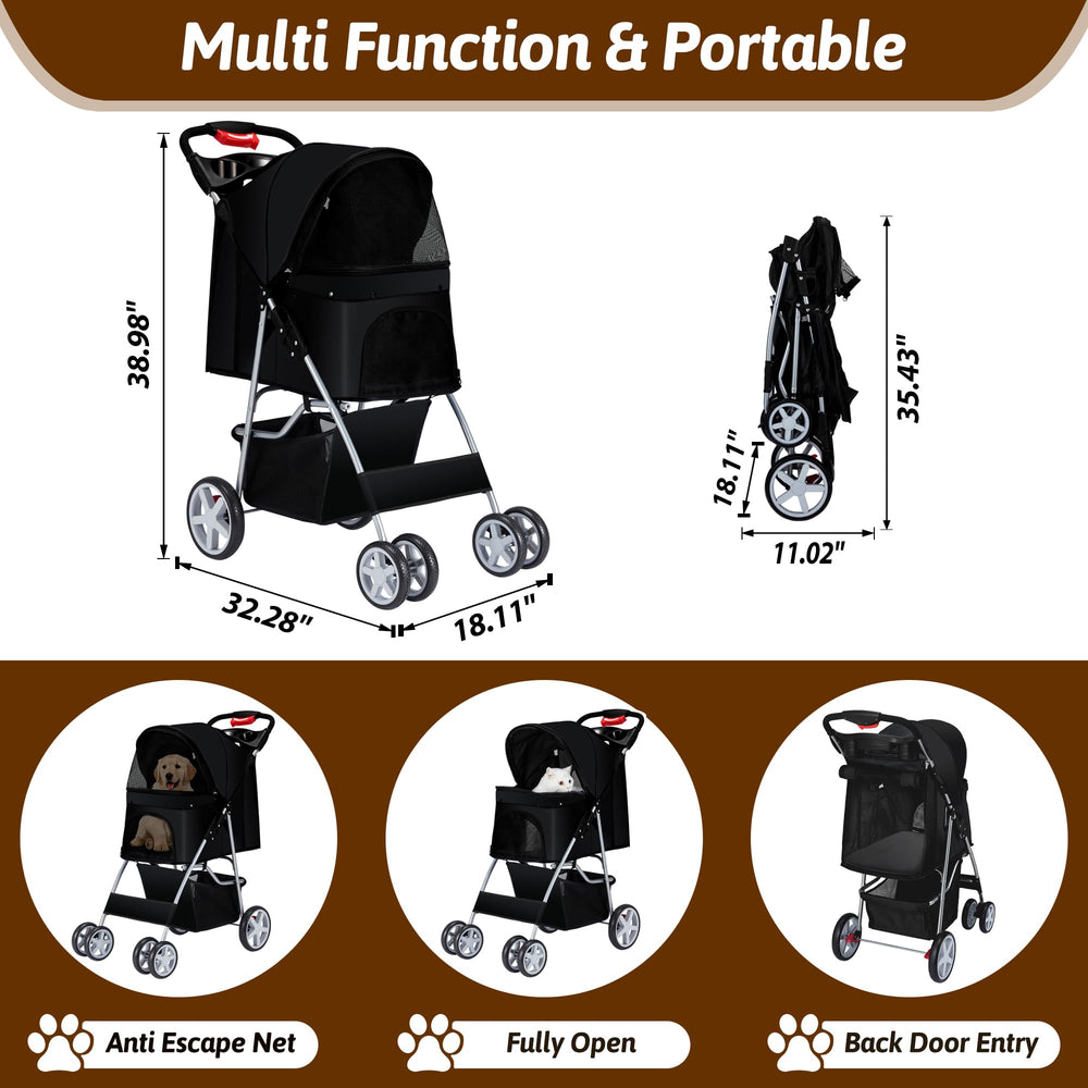 Azaeahom pet stroller folded design for easy storage after walks.