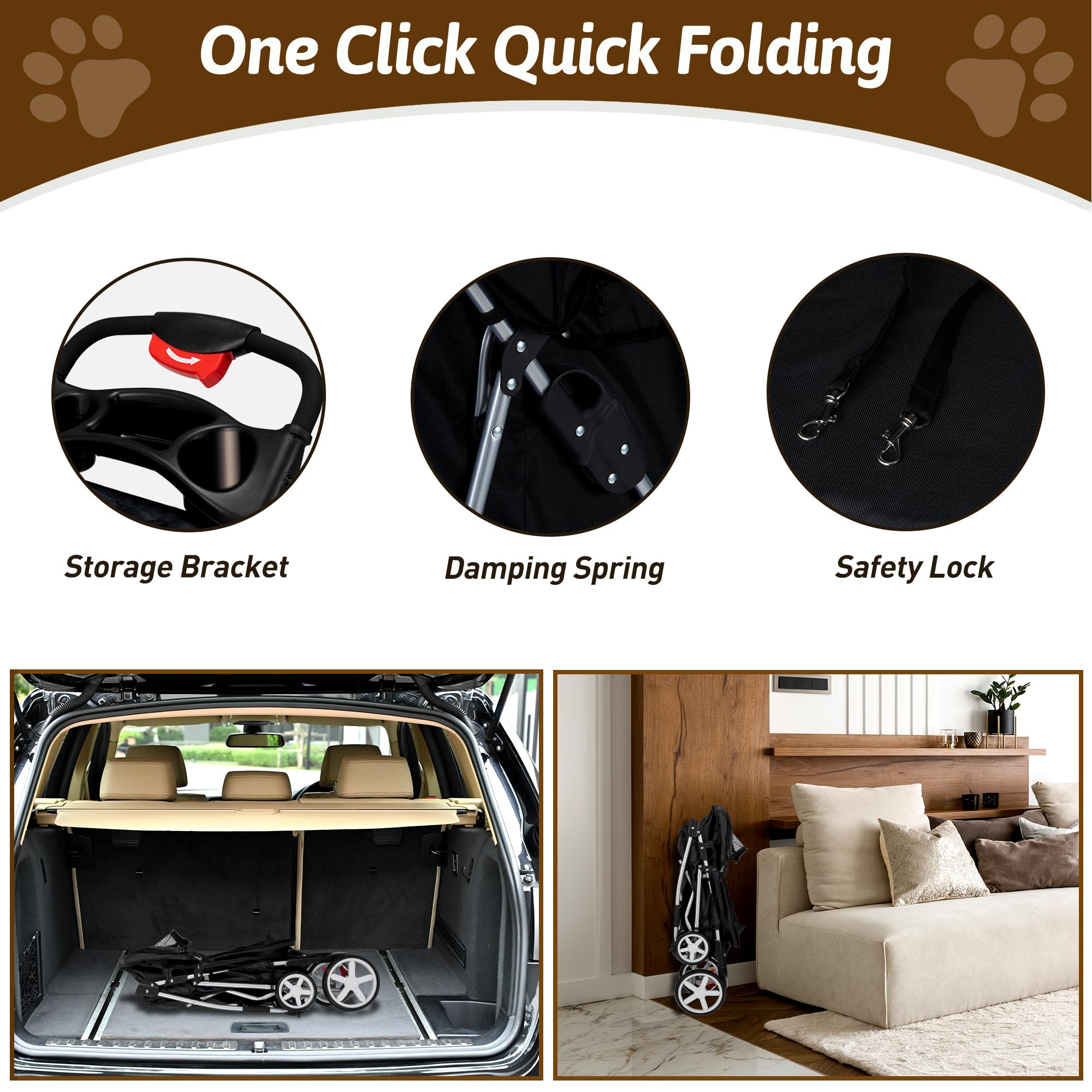 Azaeahom pet stroller safety lock and brakes for secure rides.