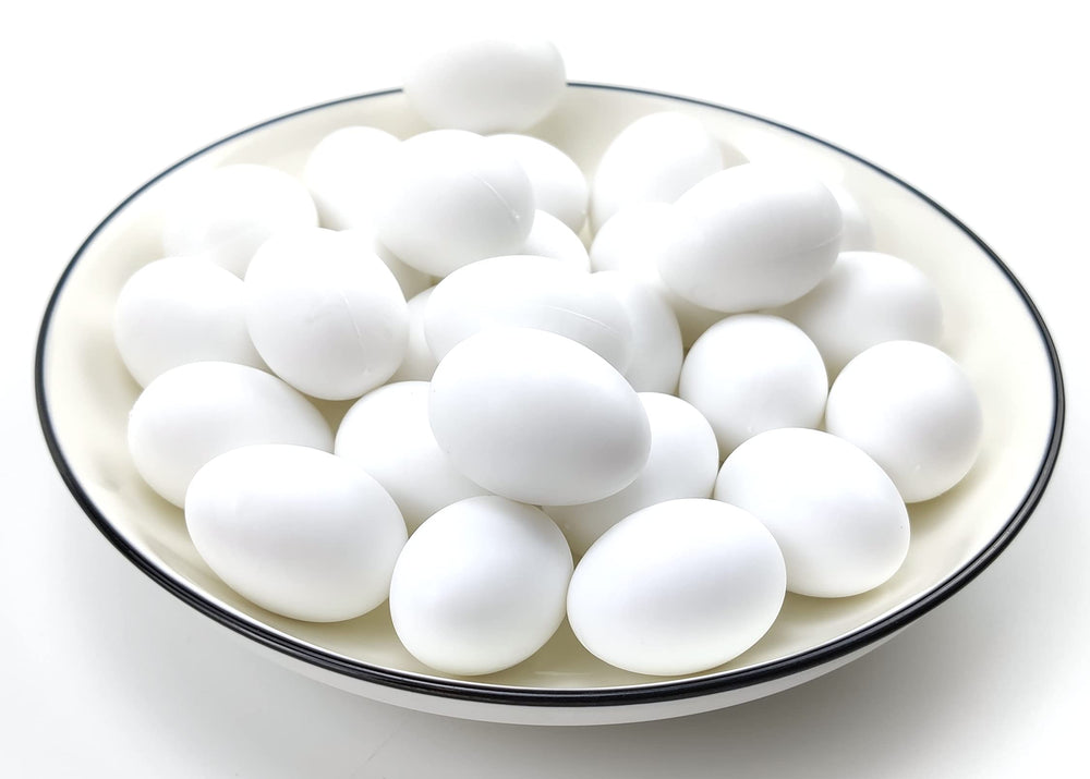 Azatemgo 10-pack white plastic pigeon eggs for coop decor and nesting guidance.
