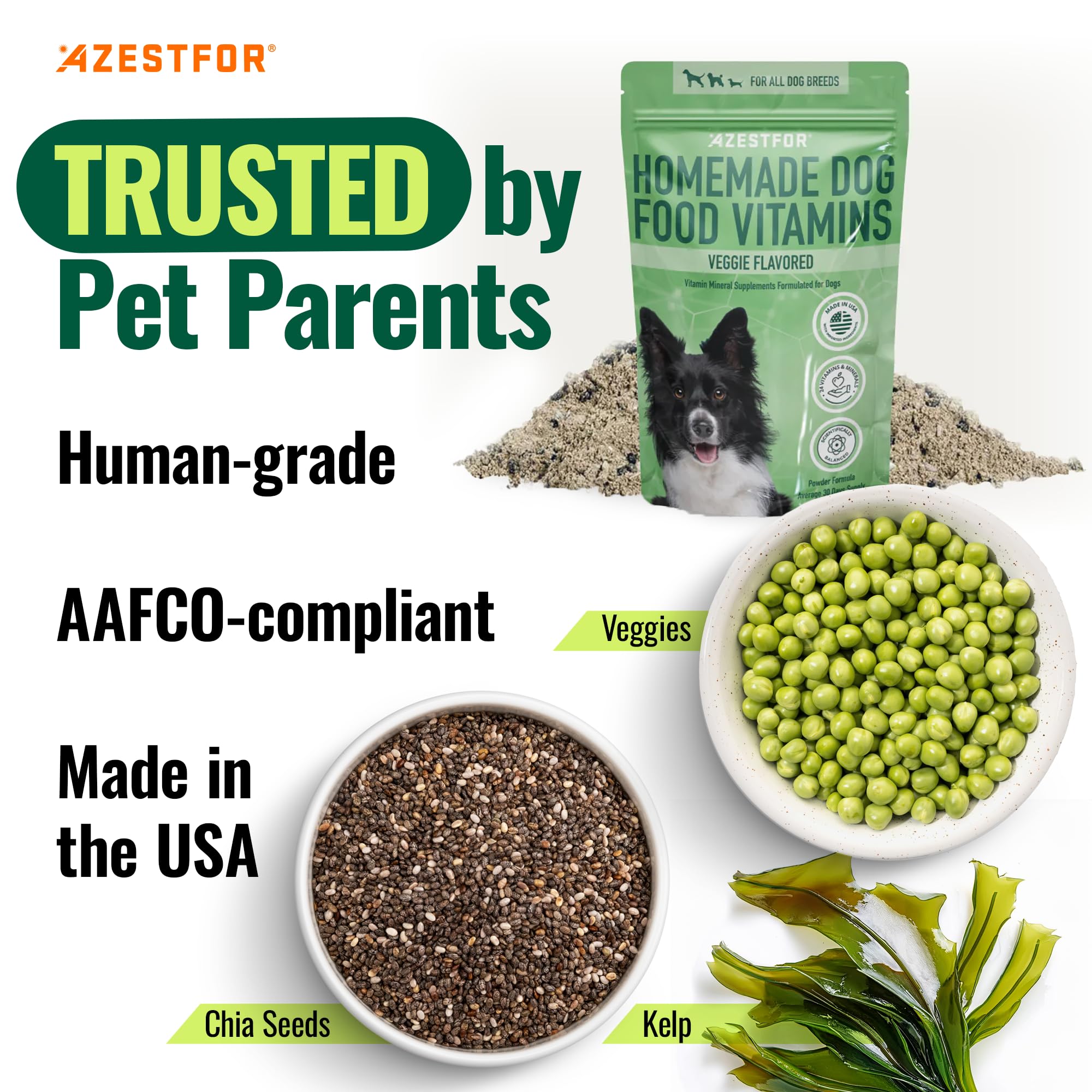 Azestfor natural kelp and chia ingredients closeup for wholesome nutrition