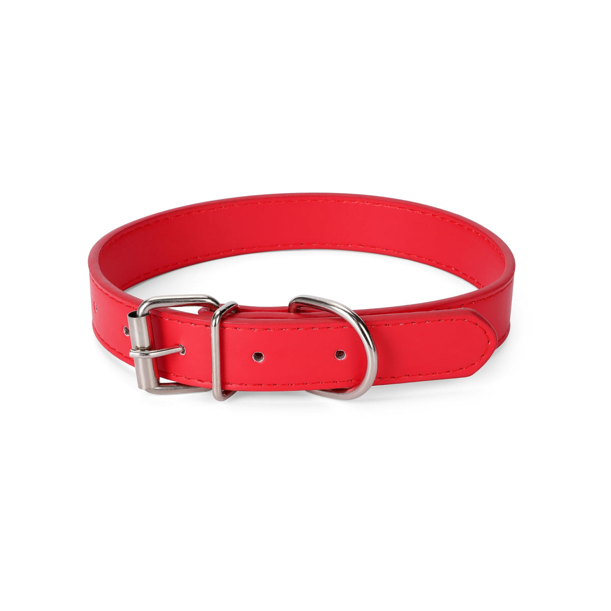 Azinoo red leather dog collar closeup highlighting soft PU leather for comfortable wear.