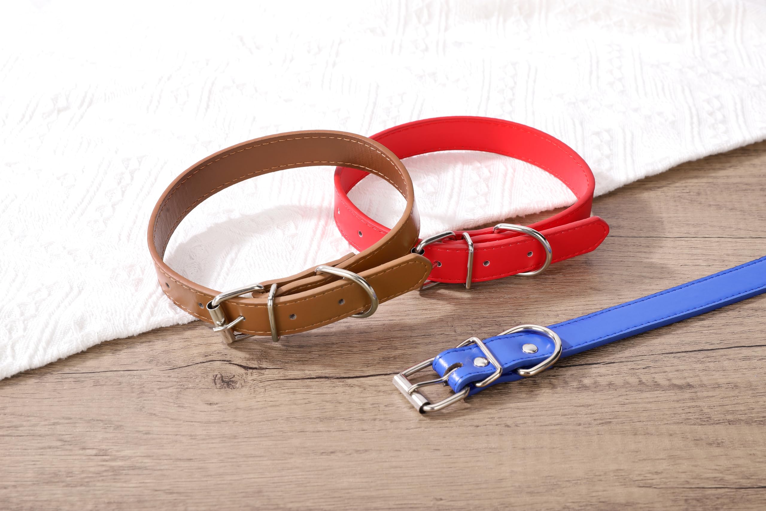 Azinoo red leather dog collar size guide shows neck 9-12 inches.