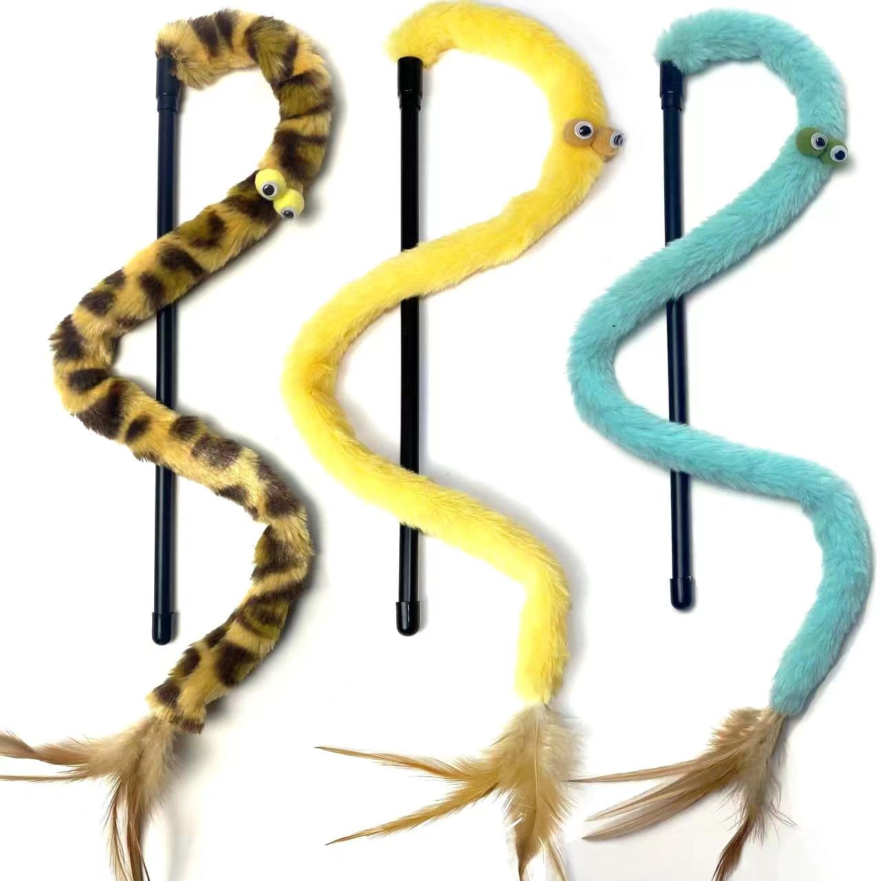 AZOFFYIU cat wand toy rainbow-feathers closeup boosts interactive play.